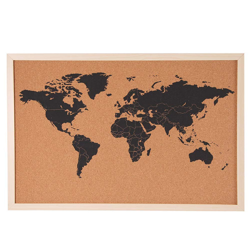 Pannello Bacheca Mappamondo Globo in Sughero Con Cornice 60x40cm + 10 Puntine-4