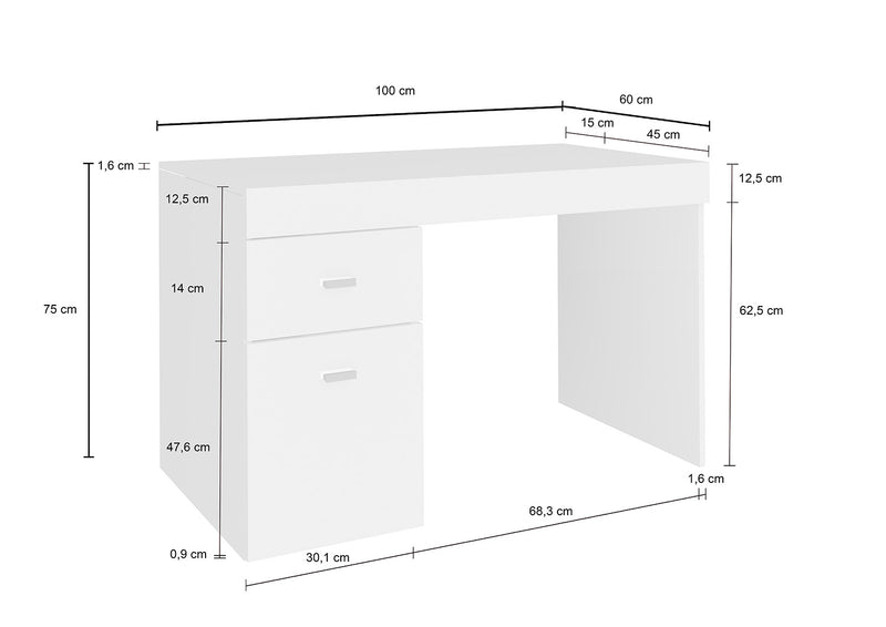 Scrivania 1 Anta 1 Cassetto 100x60x75 cm Sliding Larice bianco-4