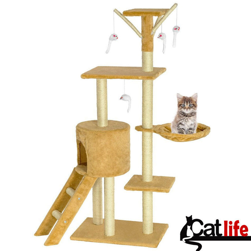 Tiragraffi per Gatti Albero Sisal Parco Giochi Gioco x Gatto Tira Graffi Beige-5