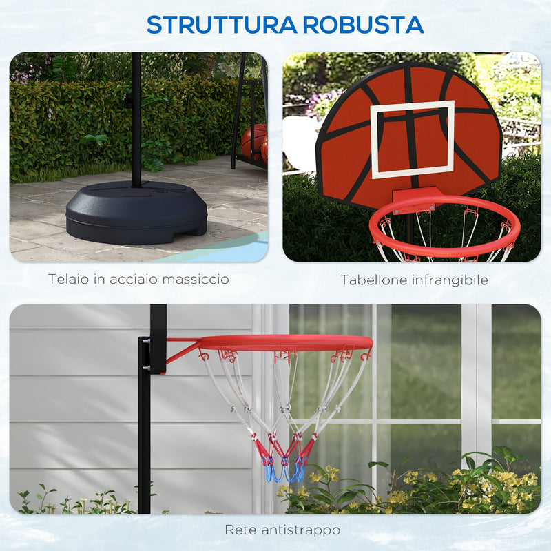 Canestro Basket con Bersaglio Freccette 2 in 1 38,5x48,5x179 cm in Acciaio e PE Nero e Marrone-7