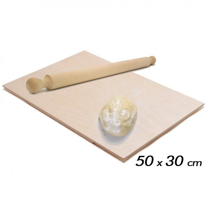 Asse Per Impastare Spianatoia In Legno Con Mattarello Pasta Pizza 50x30 cm-2