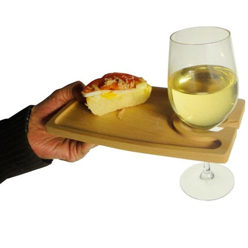 Vassoio Aperitivo In Legno Massello Con Porta Calice Buffet Rovere Chiaro-1