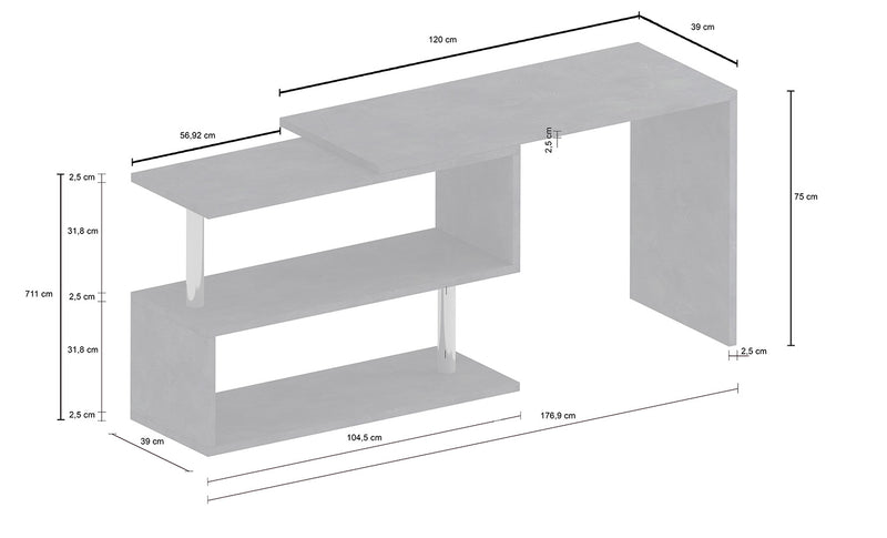 Scrivania con Gamba ad S Girevole 120/65x50x75 cm Volta Bianco Lucido-5