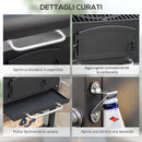 Barbecue da Giardino a 2 Ruote con Griglia Affumicatore e Fornello 124x66x112 cm in Metallo e Ghisa Nero-8