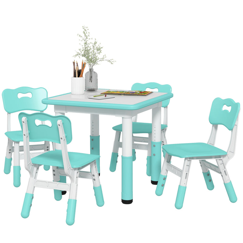 Set Tavolo con 4 Sedie per Bambini Altezza Regolabile Verde  -1