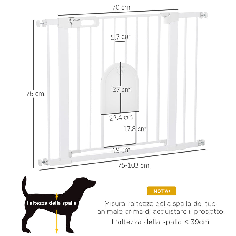 Cancelletto di Sicurezza per Cani con Porta Piccola Regolabile e Chiusura Automatica 75-103x76 cm Bianco-3