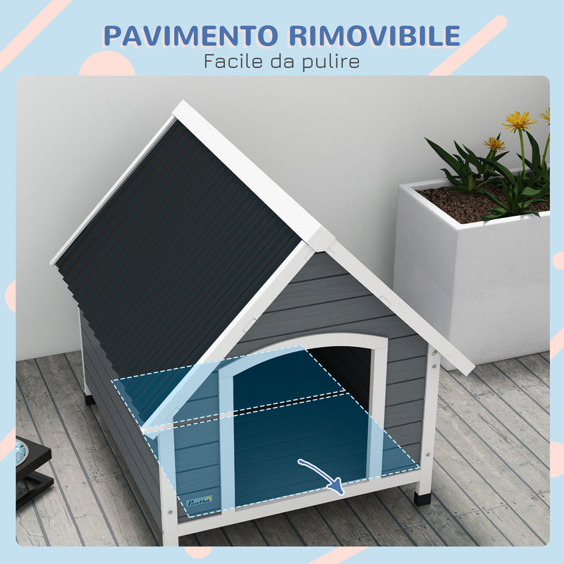 Cuccia per Cani Grandi da Esterno Pavimento Rimovibile 84x99x87 cm in Legno Grigio -5