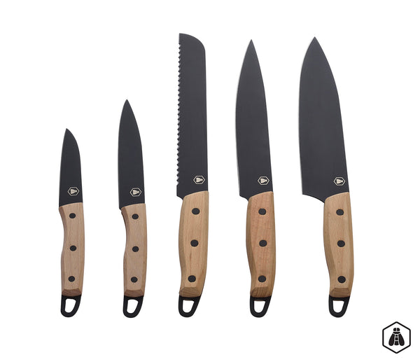 Set 5 Coltelli per Carne e Pesce Lama Nera Manico in Legno online