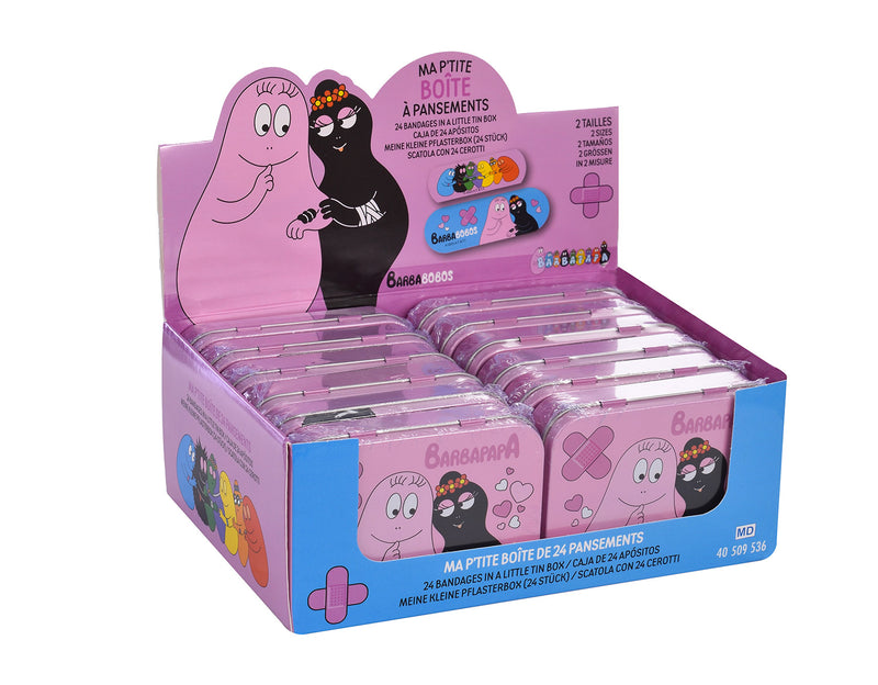 Set 12 Box Barbapapà per Bambini con 24 Cerotti Ciascuno 2 Misure in Metallo-1