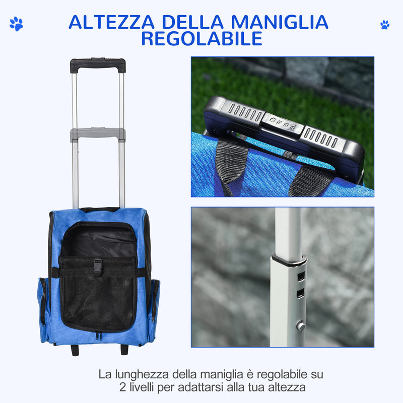 Trasportino Zaino 2 in 1 per Cani e Gatti 42x25x55 cm con Tasche e Maniglia Telescopica Blu-5