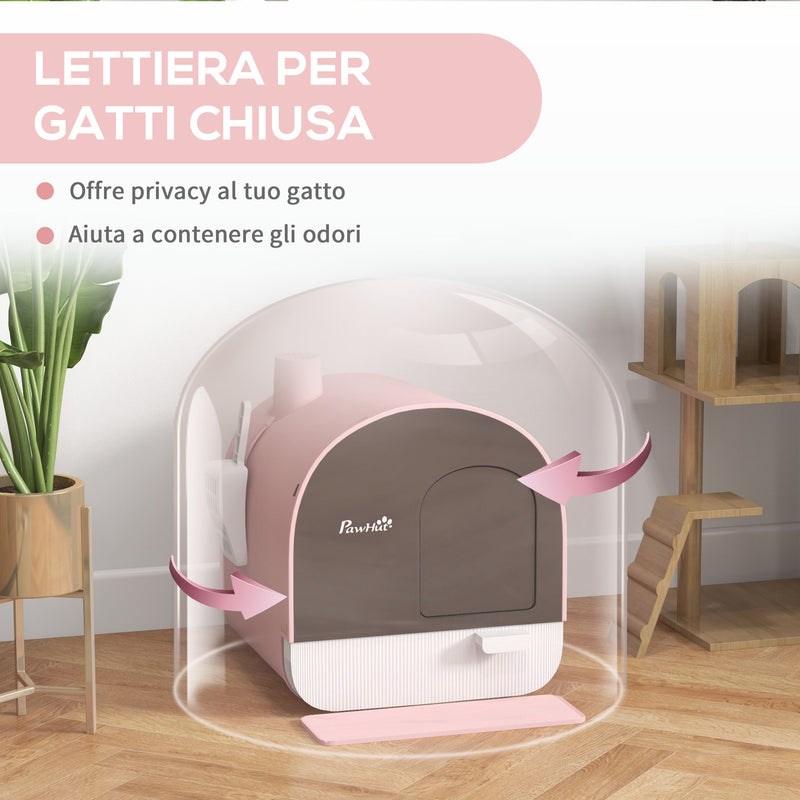 Lettiera per Gatti Chiusa con Filtri 43x44x47 cm Paletta e Vassoio in PP Rosa-5