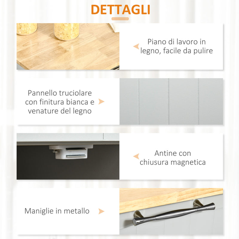 Carrello Isola da Cucina 2 Cassetti e Armadietto Piano in Legno 104x46x91 cm Grigio  -7