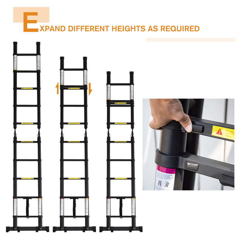 Scala Telescopica Pieghevole 10 Gradini 320x67x7 cm per Interni ed Esterni Nero -5