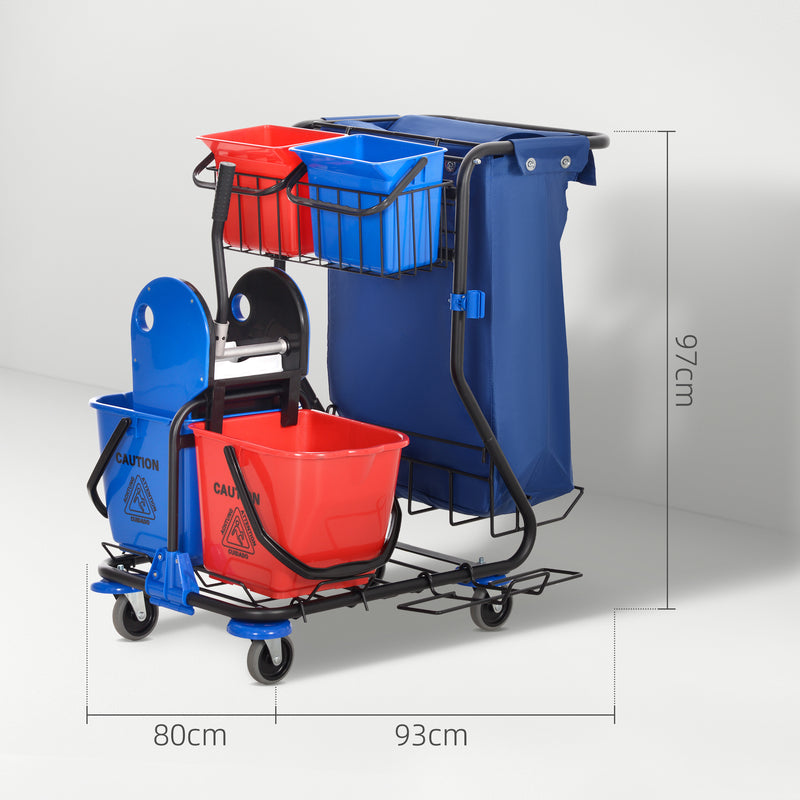 Carrello Pulizie Professionale 4 Secchi Strizzatore e Sacco Rosso Blu e Nero -3