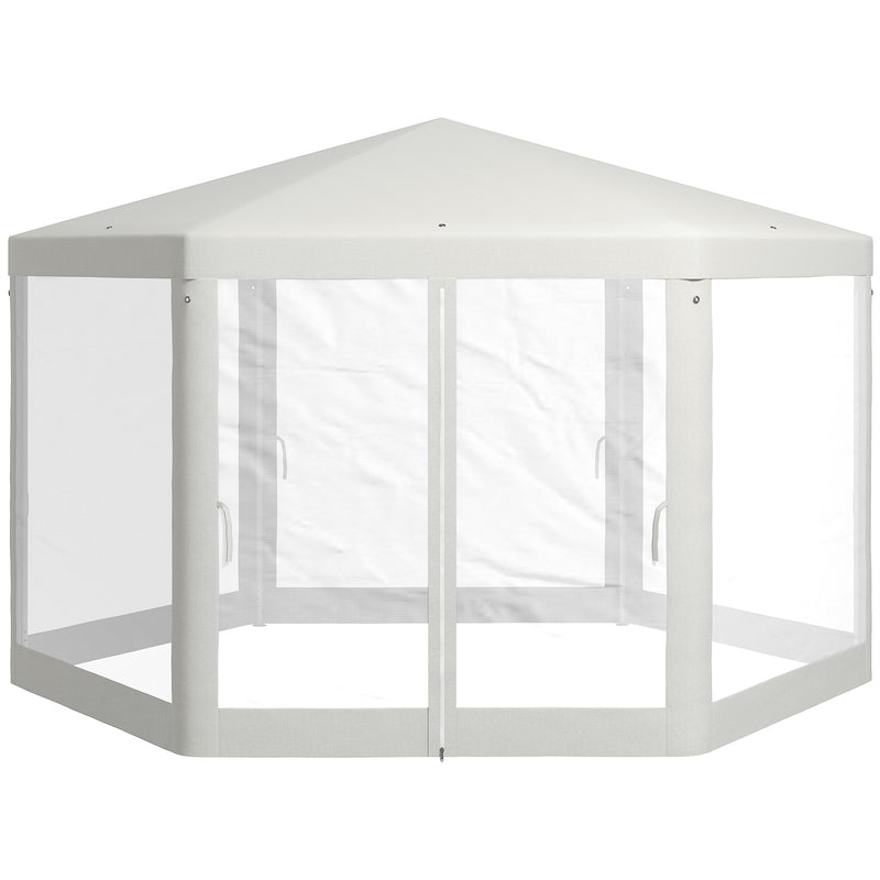 Gazebo da Giardino Esagonale con Doppio Ingresso 3.94x3.94x2.5 m in Metallo e Poliestere Crema-1