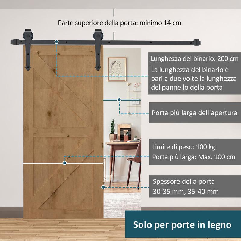 Binario per Porta Scorrevole Singola Stile Rustico 200x4x0,6 cm in Acciaio al Carbonio Marrone  -6