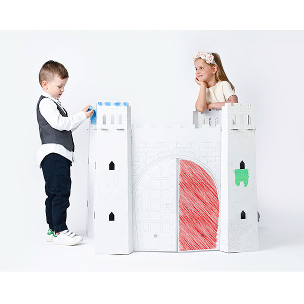 Casetta per Bambini Castello in Carta da Colorare 92x76x86 cm Bianco