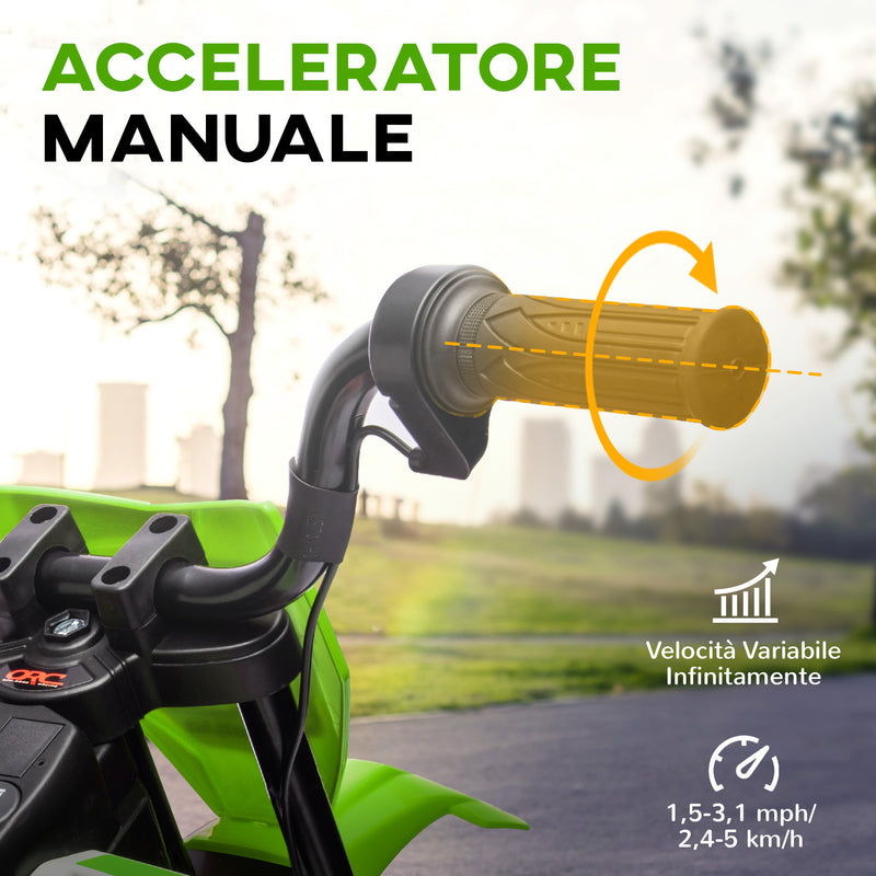 Moto Elettrica per Bambini con Rotelle e Indicatore di Carica Verde  -4