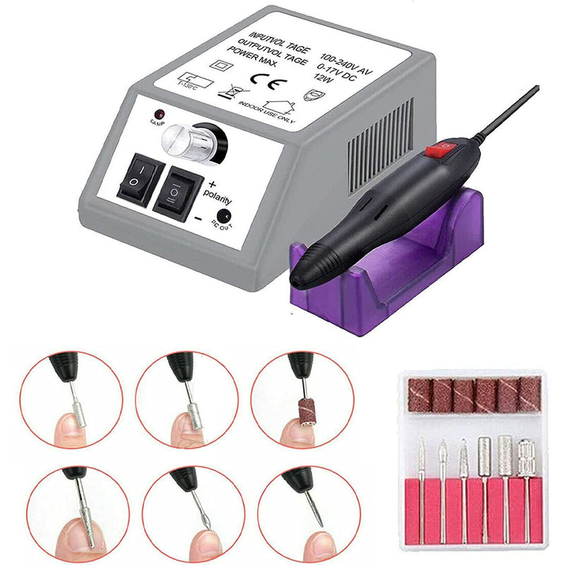 Fresa Elettrica per Unghie Lima Silenziosa Manicure Pedicure 6 Punte Accessori-2