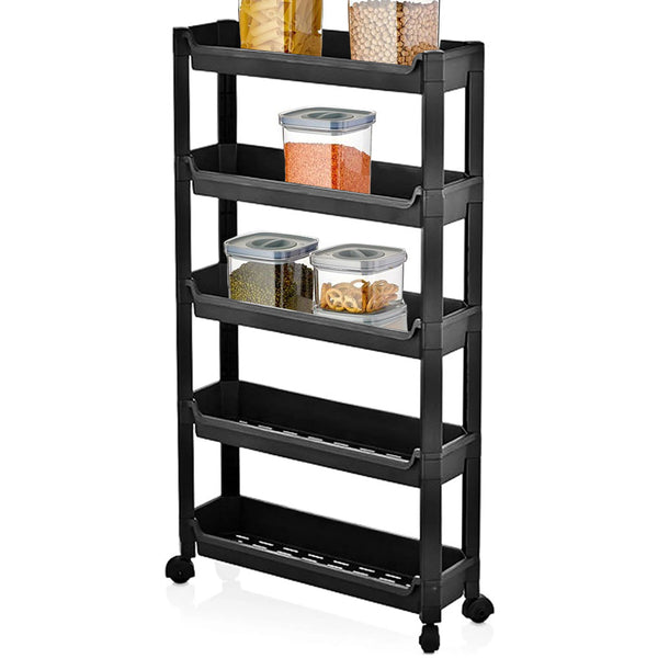 prezzo Carrello Slim Salvaspazio da Cucina Bagno Carrellino Portaoggetti 5 Ripiani Nero