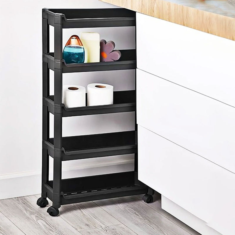 Carrello Slim Salvaspazio da Cucina Bagno Carrellino Portaoggetti 5 Ripiani Nero-5