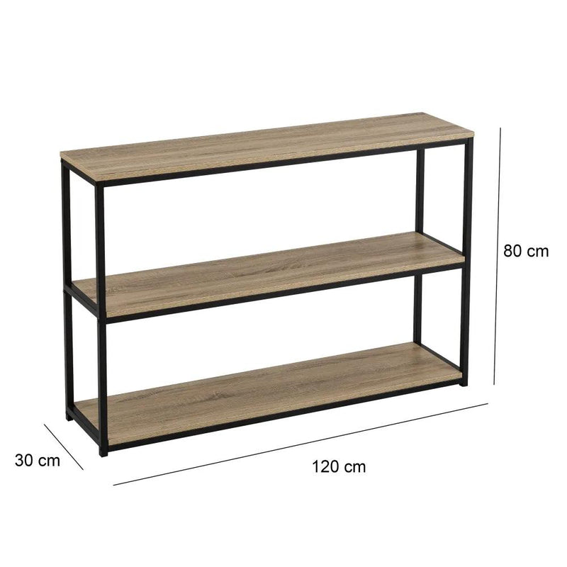 Libreria Scaffale a 3 Ripiani da Ingresso in Metallo e Legno 120x30x80H cm-4