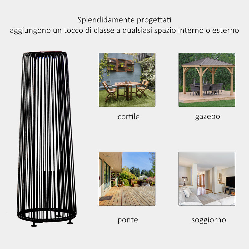 Lanterna Solare da Giardino LED con Pannello di Ricarica in Rattan e Metallo  Ø21.5x61cm Nero-7