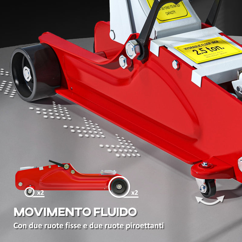 Cric Idraulico Auto con Sollevamento 8-38cm in Acciaio Rinforzato Capacità 2.5 t Rosso  -6