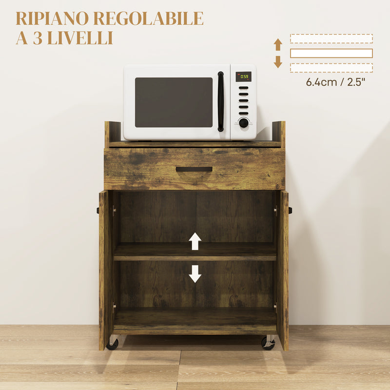 Carrello Isola da Cucina Armadietto con Ruote 60x40x77cm Marrone Rustico   -5