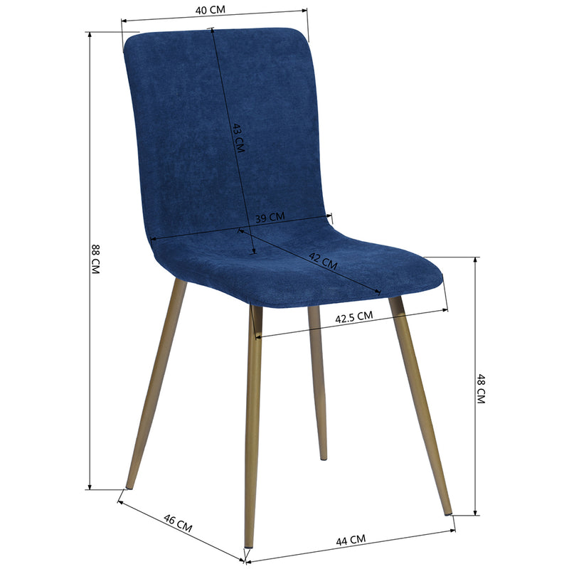 Set 6 Sedie per Sala da Pranzo Blu con Gambe in Acciaio Dorato Seduta Ergonomica-5