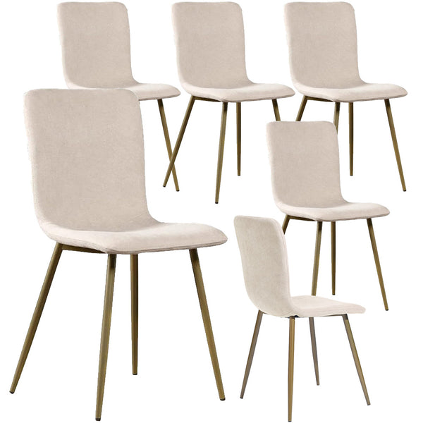 acquista Set 6 Sedie per Sala da Pranzo Beige con Gambe Acciaio Dorato Seduta Ergonomica