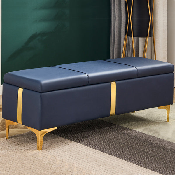 acquista Cassapanca Contenitore Blu in Ecopelle con Piedini in Metallo Oro Panca Pouf