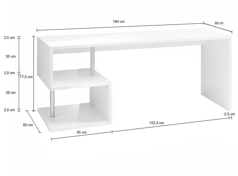 Scrivania con 2 Ripiani 180x60x77,5 cm Esse Bianco Lucido-4