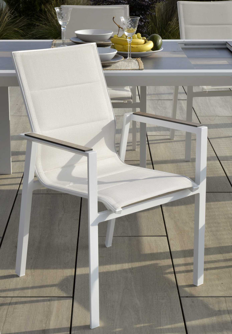 Sedia da Giardino 56x66xh90 cm in Alluminio e Texilene Riverside Bianco-2