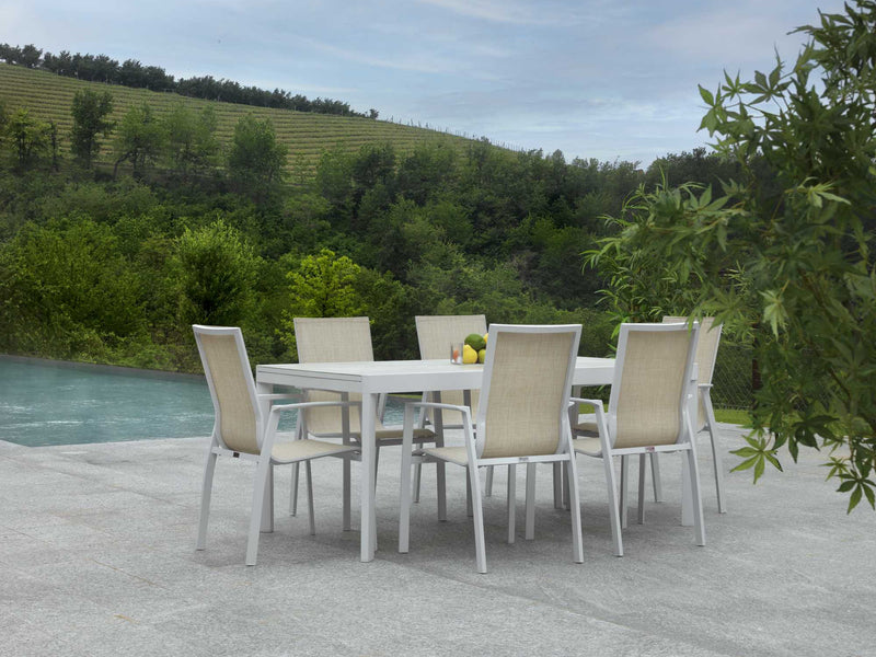 Sedia da Giardino 56,5x65xh93 cm in Alluminio e Texilene Cleveland Bianco-2