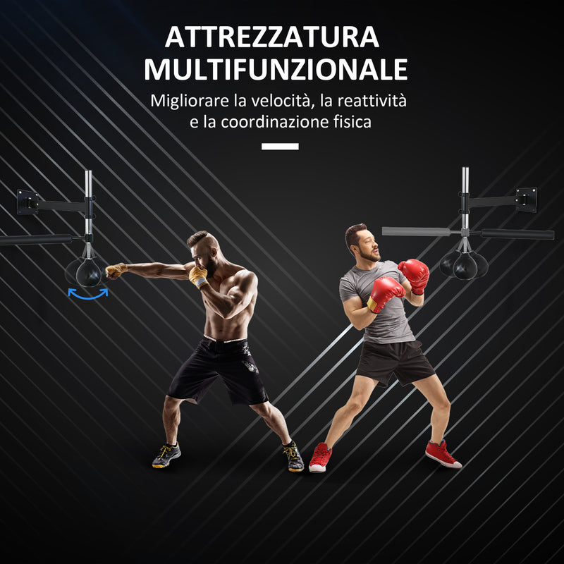 Speed Bag a Parete per Boxe e MMA ad Altezza Regolabile con Asta 79x72x20 cm in Acciaio e PU Nero-4