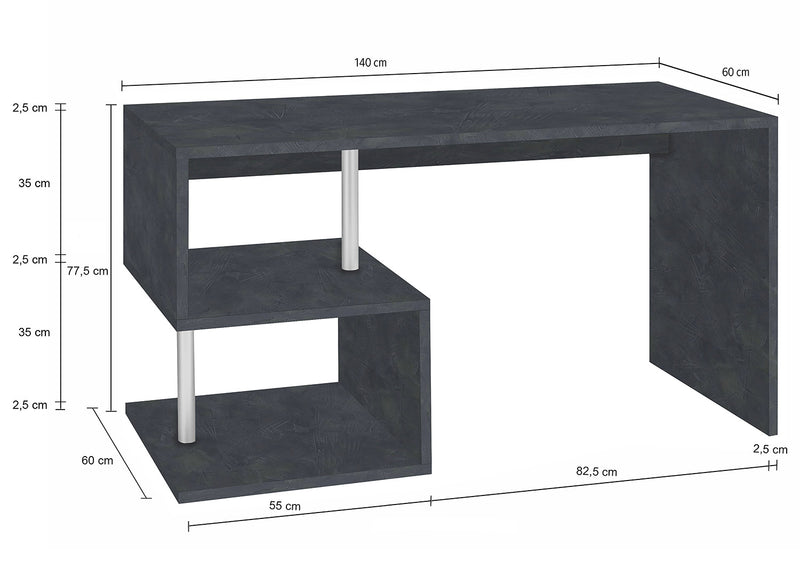 Scrivania con 2 Ripiani 140x60x77,5 cm Esse Ardesia-4