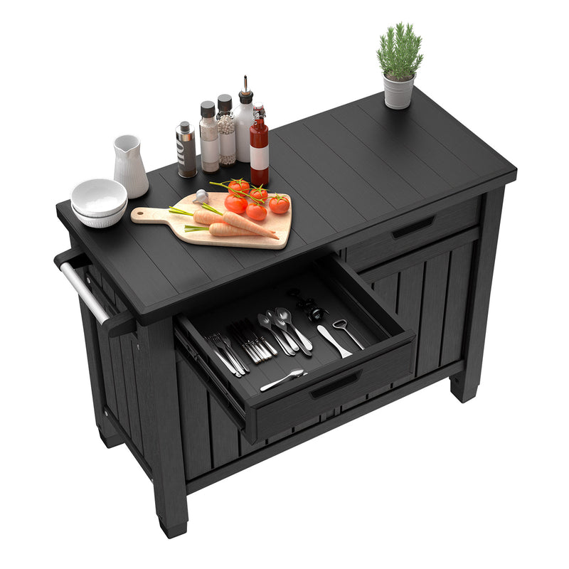 Tavolino per Barbecue 134x90x52 cm con Cassetti e Accessori Keter Unity XL Grafite-3