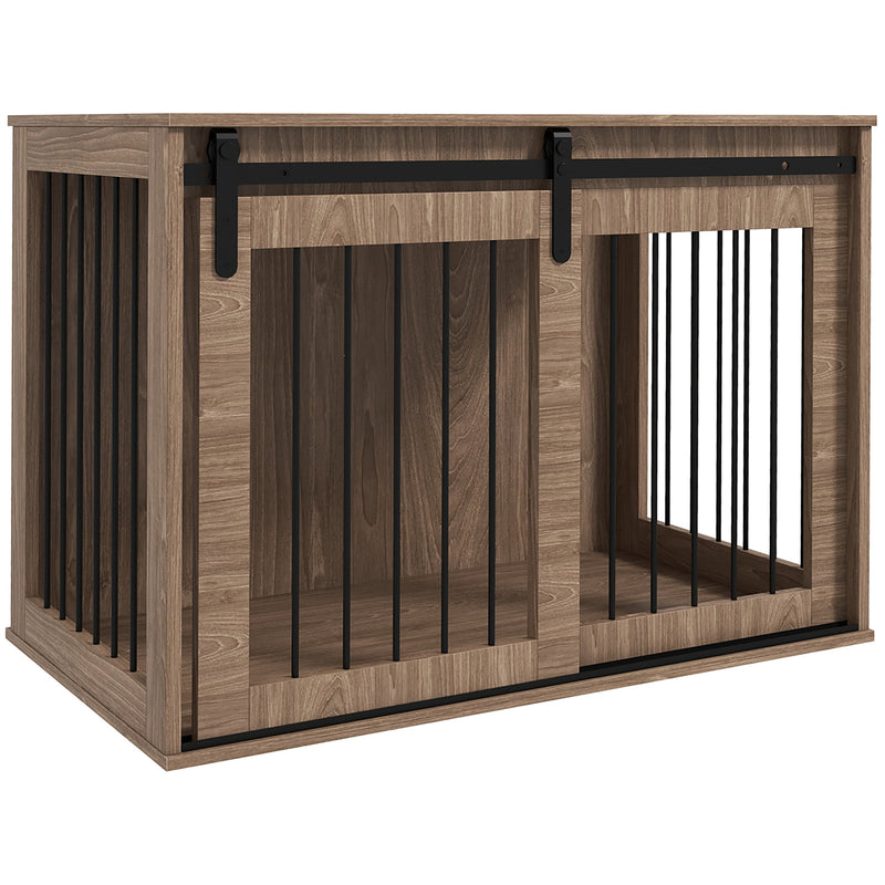 Cuccia per Cani Grandi Casetta con Porta Scorrevole per Interno 98x58x61 cm in Legno Marrone-1