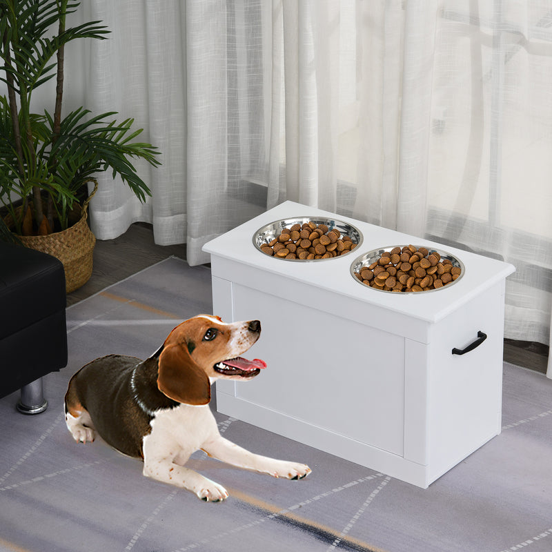 Ciotole per Cani Grandi Rialzate 60x30x41 cm in Acciaio Inox e MDF Bianco -2