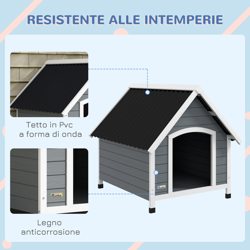 Cuccia per Cani Grandi da Esterno Pavimento Rimovibile 84x99x87 cm in Legno Grigio -6