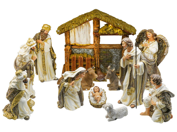 Presepe Natività 12 Pezzi 30 cm con Capanna Bianco acquista