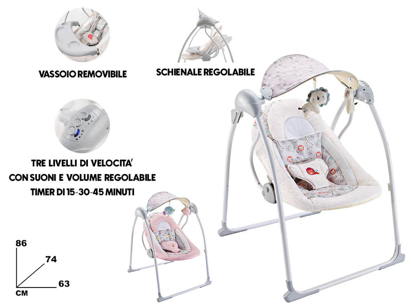 Altalena dondolo oscillante con Musica per Bambini 86x74x63 cm in Acciaio e Poliestere Baby Sweet  -4