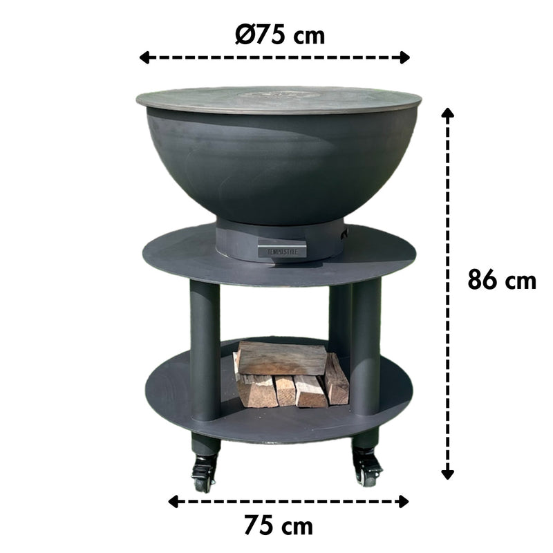 Barbecue a Legna e a Carbone Ø75xH86 cm in Acciaio Corten con Accessori Stromboli Antracite-5