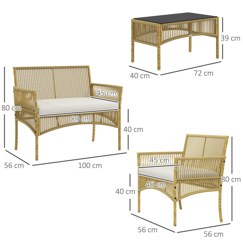 Set Salotto da Giardino in Rattan sintetico Tavolino 3 Poltrone con Divano con Cuscini Naturale-8