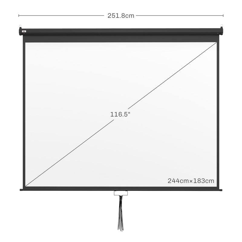 Telo Proiettore 120" Regolabile con Montaggio a Soffitto e Parete Formato 4:3 244x8,6x183cm Bianco e Nero-3