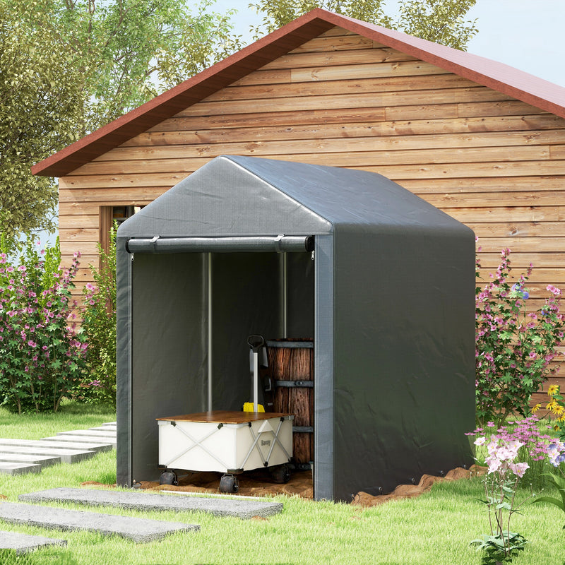 Capanno Box per Attrezzi da Giardino 120x179x165 cm Tenda in PE anti UV e Metallo Grigio scuro-2