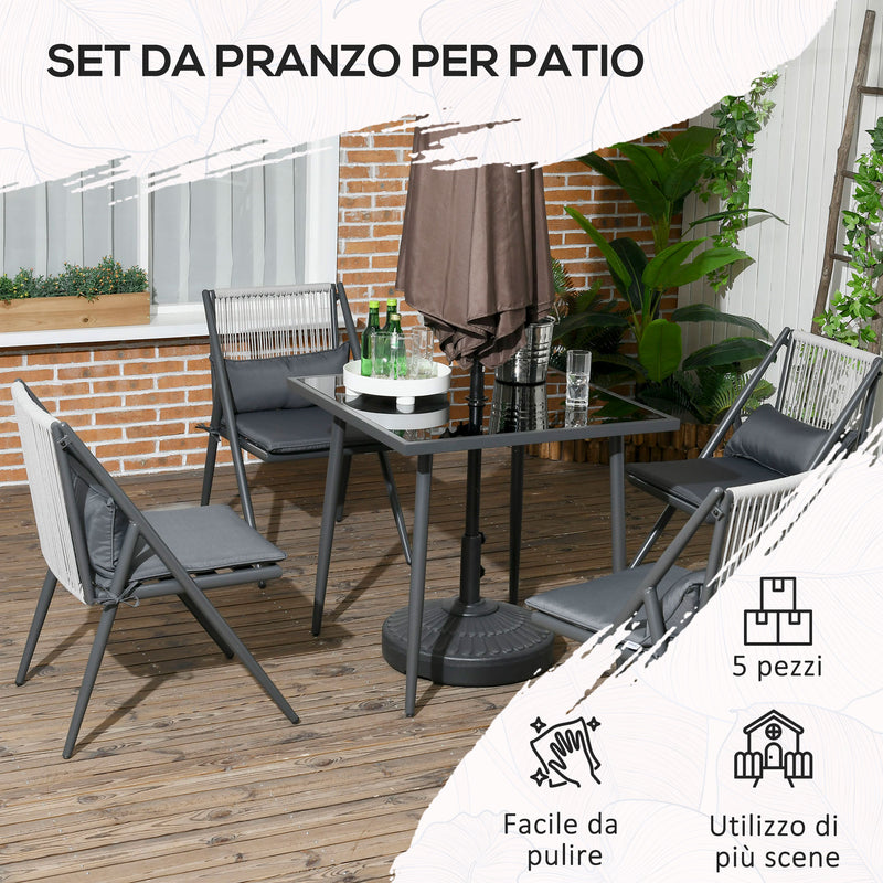 Set Tavolo con Piano in Vetro e 4 Sedie da Giardino in Alluminio e Poliestere Grigio Scuro-6