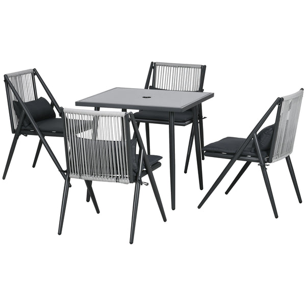 acquista Set Tavolo con Piano in Vetro e 4 Sedie da Giardino in Alluminio e Poliestere Grigio Scuro