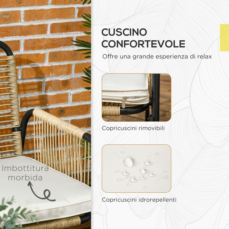 Set Salotto da Giardino con Divanetto e 2 Poltrone con Cuscini e Tavolino in Rattan PE Giallo-5